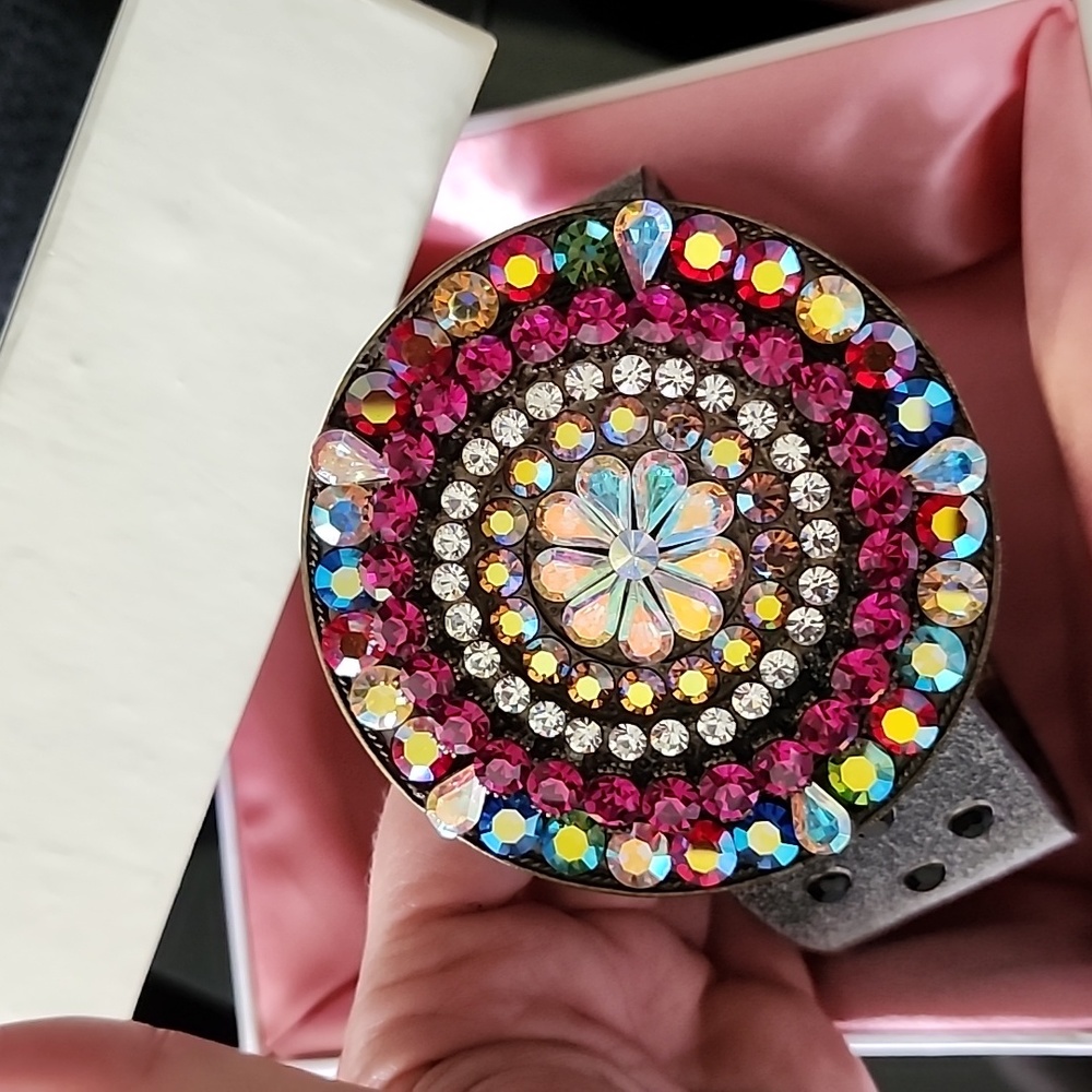 Cochni Rhinestone Rainbow Leather Belt. NEW!